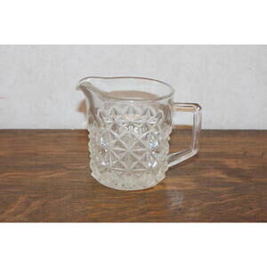 Vintage Clear Glass Geometric Pattern Small Pitcher Creamer Jug